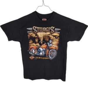 HARLEY DAVIDSON | vintage Sturgis Survivors 1990 buffalo motorcycle tee t-shirt